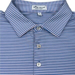 Peter Millar Summer Comfort Men’s Blue Pink Striped Polo Shirt XL Golf Casual